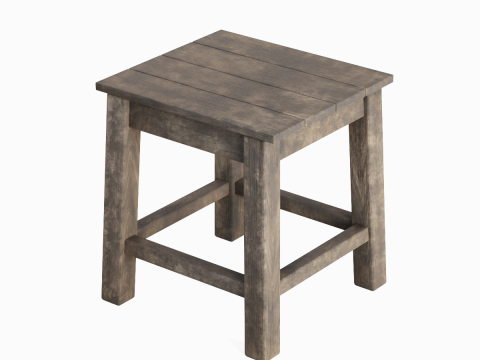 Old Wooden Tabouret 03 3D Model