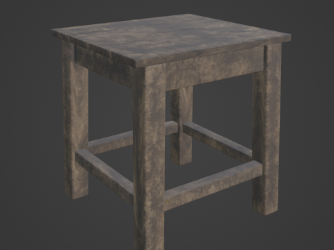 Old Wooden Tabouret 03 3D Model