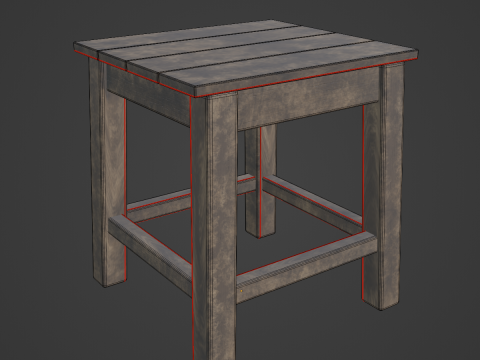 Old Wooden Tabouret 03 3D Model