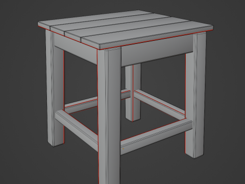 Old Wooden Tabouret 03 3D Model
