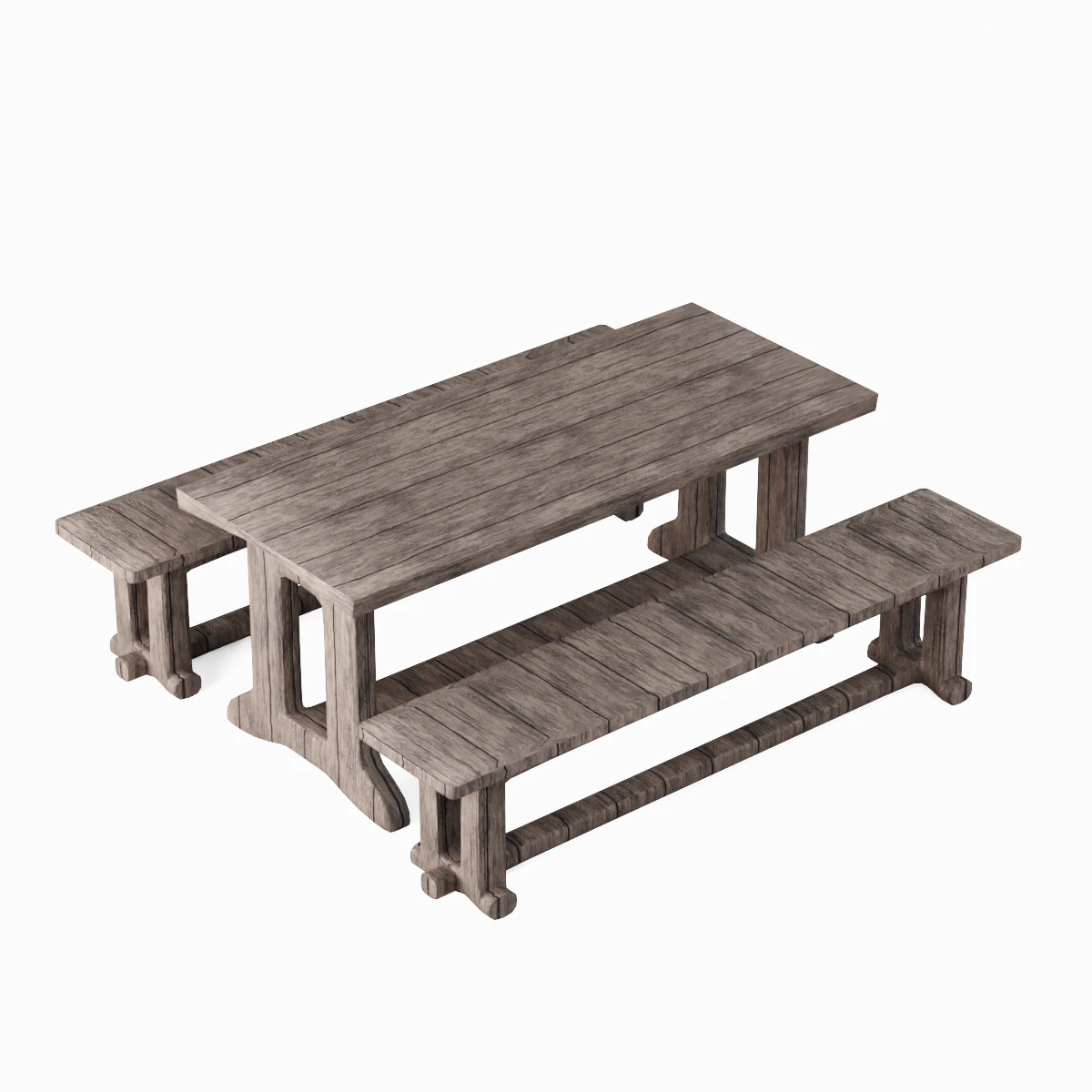 Medieval Wooden Table and Bench 01 3D Model .c4d .max .obj .3ds .fbx .stl .blend 