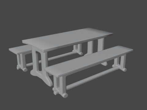 Medieval Wooden Table and Bench 01 3D Model