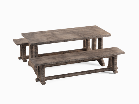 Medieval Wooden Table and Bench 02 3D Model