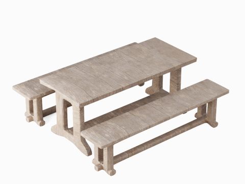 Medieval Wooden Table and Bench 03 Modelo 3D