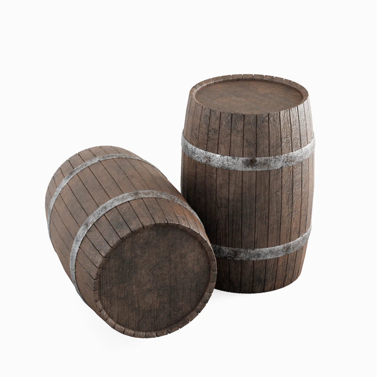 Wooden Barrel B 01 3D Model .c4d .max .obj .3ds .fbx .stl .blend 