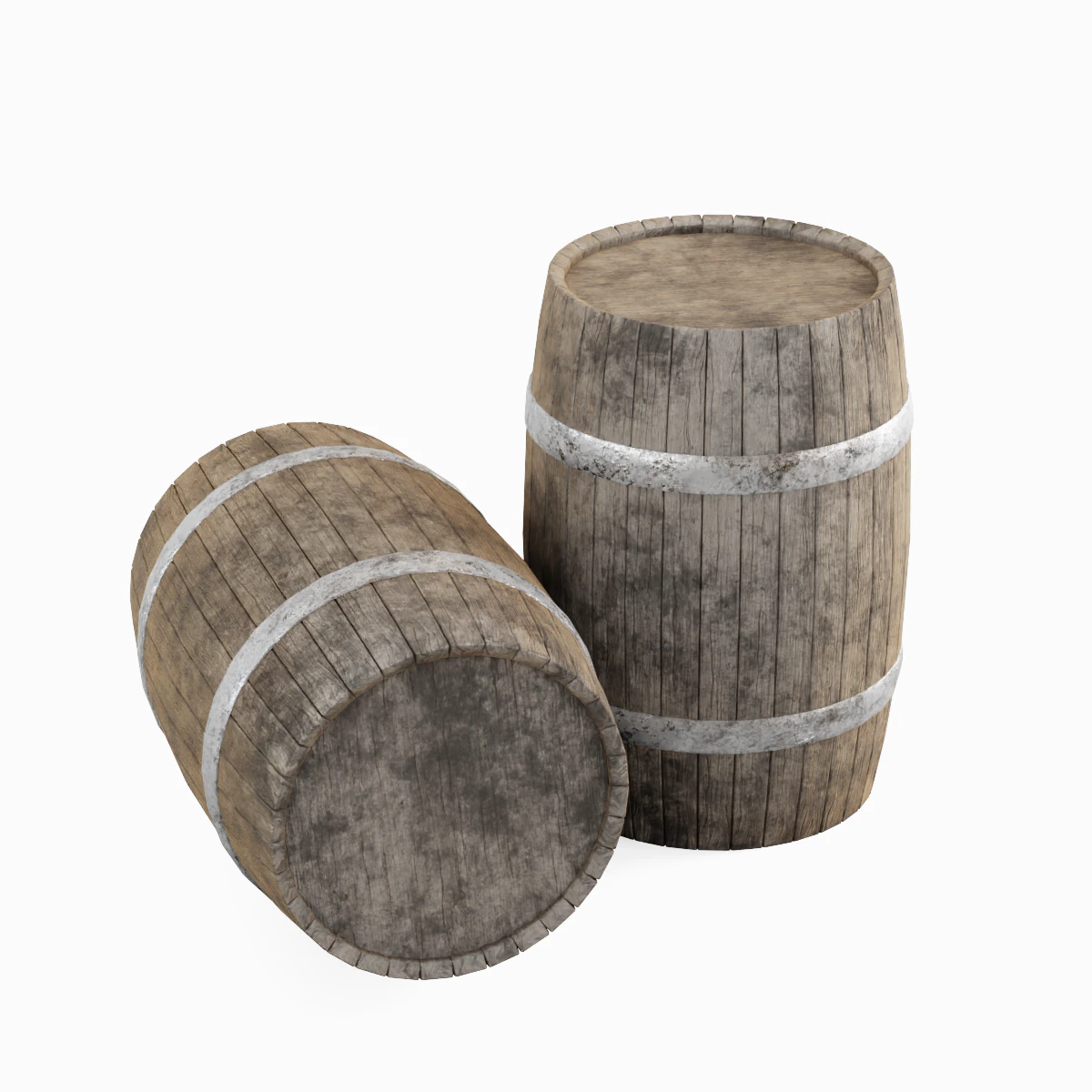 Wooden Barrel B 02 3D Model .c4d .max .obj .3ds .fbx .stl .blend 