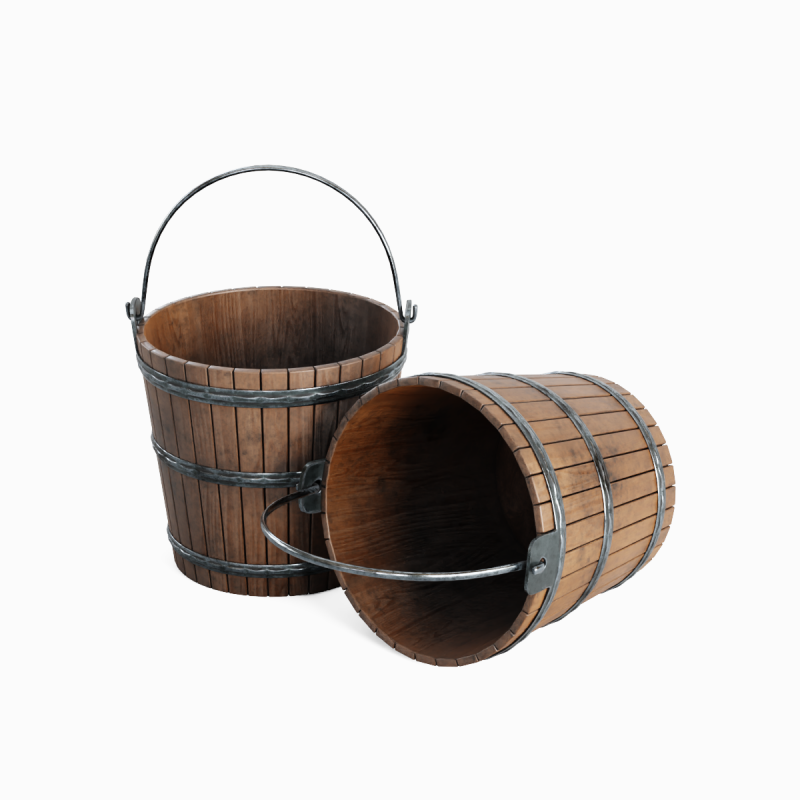 Wooden Bucket 01 3D Model .c4d .max .obj .3ds .fbx .stl .blend