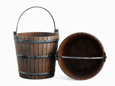 Wooden Bucket 01 3D Model