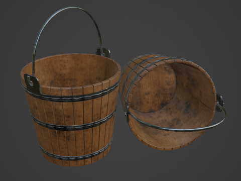 Wooden Bucket 01 3D Model