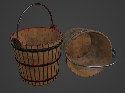 Wooden Bucket 01 3D Model