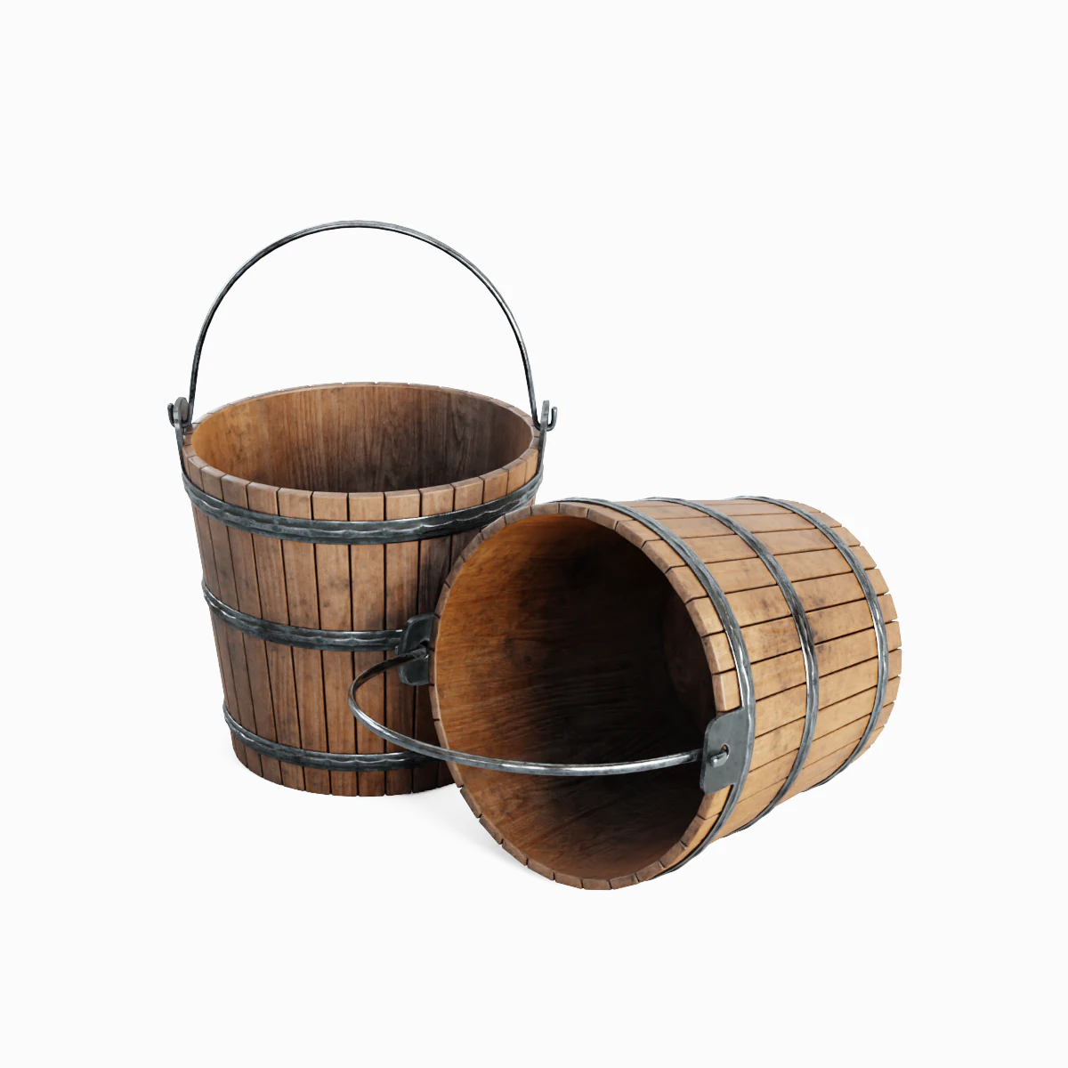 Wooden Bucket 03 3D Model .c4d .max .obj .3ds .fbx .stl .blend