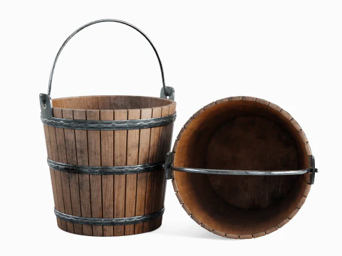 Wooden Bucket 03 3D Model