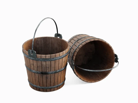 Wooden Bucket 03 3D Model