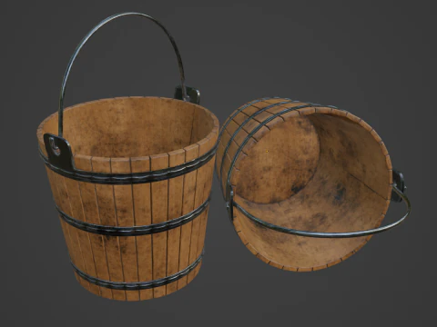 Wooden Bucket 03 3D Model