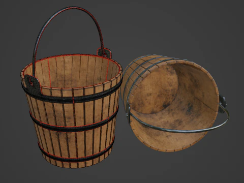 Wooden Bucket 03 3D Model
