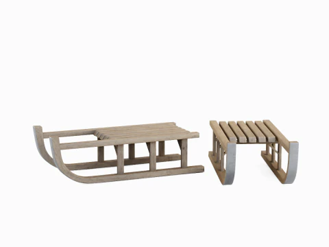 Wooden Snow Sledge 01 3D Model