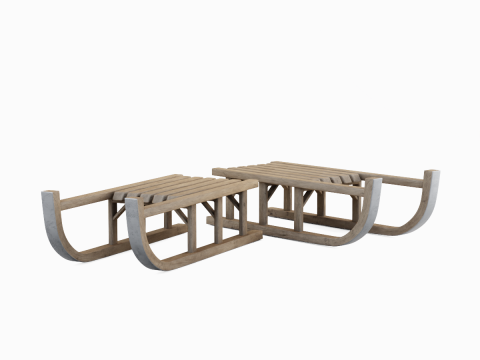Wooden Snow Sledge 01 3D Model