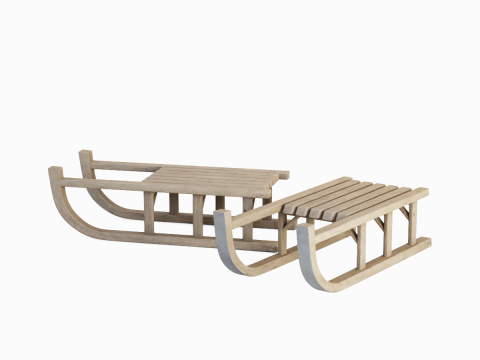 Wooden Snow Sledge 01 3D Model