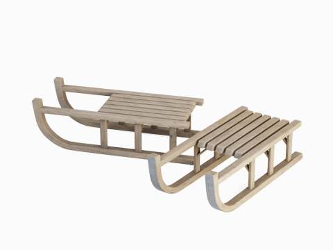 Wooden Snow Sledge 01 3D Model