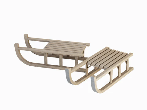 Wooden Snow Sledge 01 3D Model