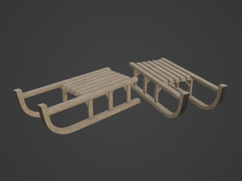 Wooden Snow Sledge 01 3D Model