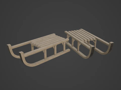 Wooden Snow Sledge 01 3D Model