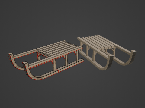 Wooden Snow Sledge 01 3D Model