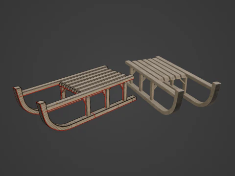 Wooden Snow Sledge 01 3D Model