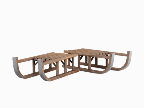 Wooden Snow Sledge 02 3D Модель