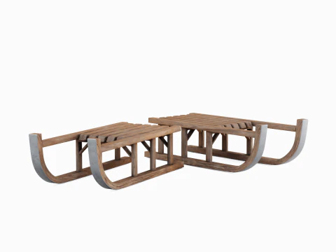 Wooden Snow Sledge 02 3D Model