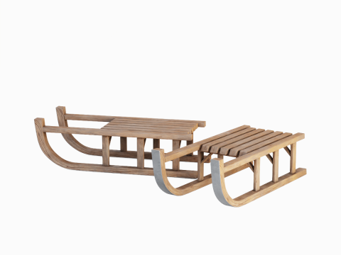 Wooden Snow Sledge 02 3D Модель