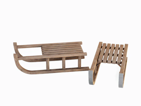Wooden Snow Sledge 02 3D Model