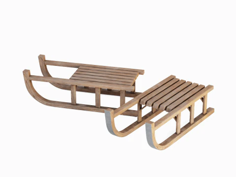 Wooden Snow Sledge 02 3D Model