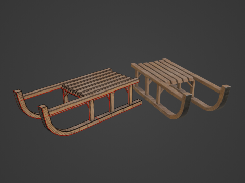 Wooden Snow Sledge 02 3D Модель