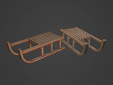 Wooden Snow Sledge 02 3D Model