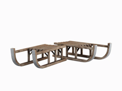 Wooden Snow Sledge 03 3D Model
