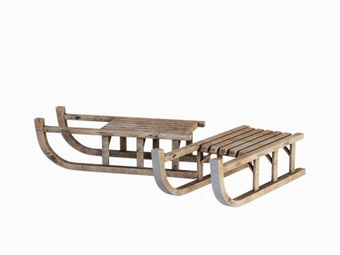 Wooden Snow Sledge 03 3D Model