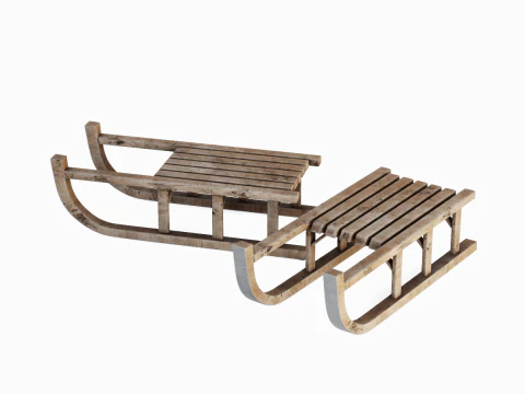 Wooden Snow Sledge 03 3D Model