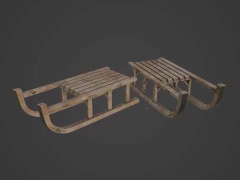 Wooden Snow Sledge 03 3D Model