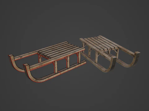 Wooden Snow Sledge 03 3D Model