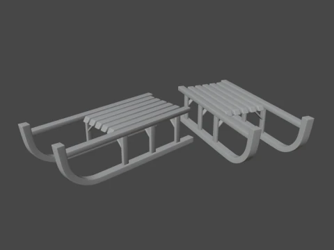 Wooden Snow Sledge 03 3D Model