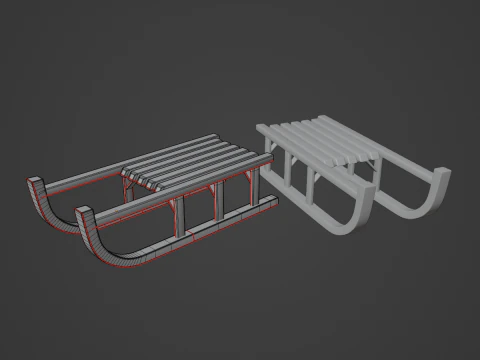 Wooden Snow Sledge 03 3D Model