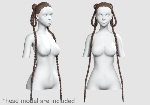 Braids Long Hairstyle V30819 3Dモデル .c4d .max .obj .3ds .fbx .stl .blend