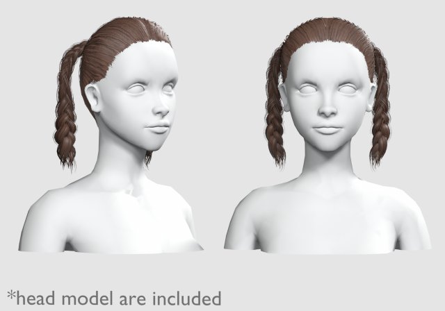 Braids Pigtails Hairstyle V8748 3D Model .c4d .max .obj .3ds .fbx .stl .blend 