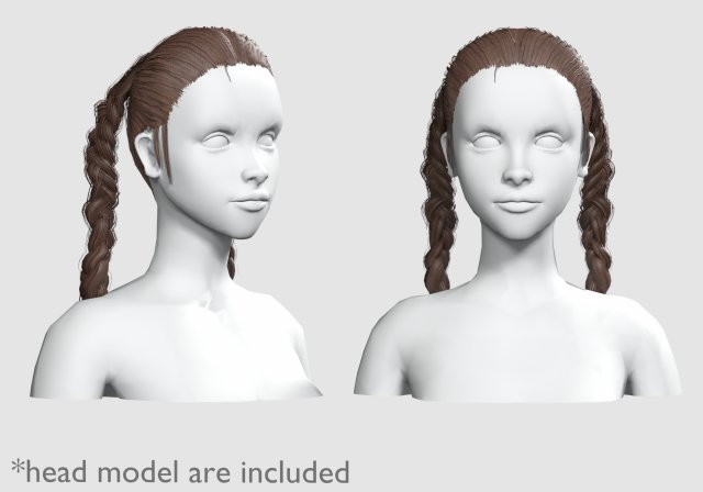 Pigtails Braids Hairstyle V8907 3D Модель .c4d .max .obj .3ds .fbx .stl .blend