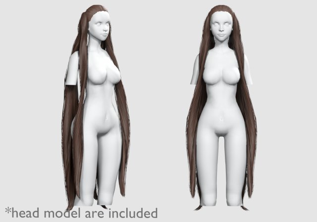 Pigtails Long Hairstyle V12723 3D-Modell .c4d .max .obj .3ds .fbx .stl .blend 