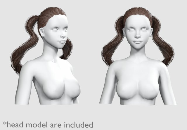 Pigtails Tight Hairstyle V8228 3D Модель .c4d .max .obj .3ds .fbx .stl .blend 