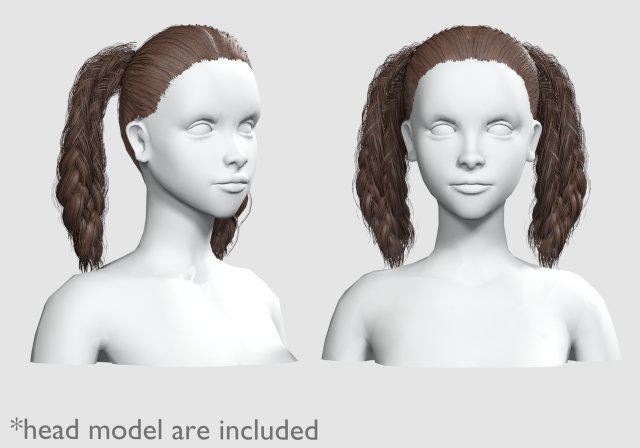 Ponytails Braids Hairstyle V18540 3D Model .c4d .max .obj .3ds .fbx .stl .blend 