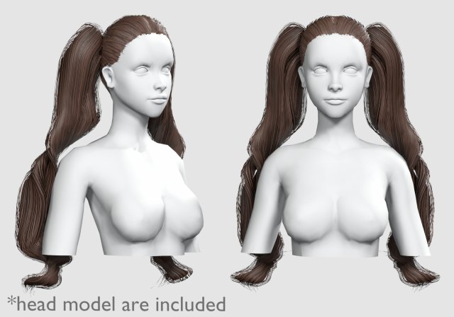 Thick Pigtails Hairstyle V16772 Model 3D .c4d .max .obj .3ds .fbx .stl .blend 