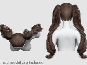 Thick Pigtails Hairstyle V16772 Model 3D